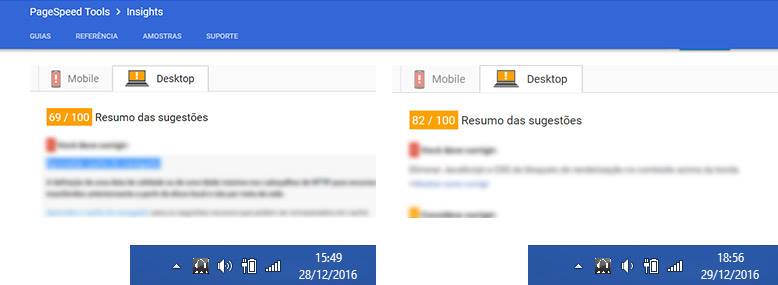 Page Speed Insights | Telas 01 e 02